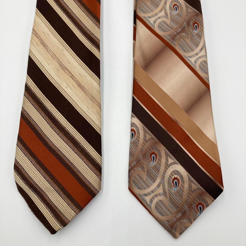 Vintage Dean Mar Men's Tie‎ Brown Stripe Paisley MCM Swing Mad Men Lot of 2